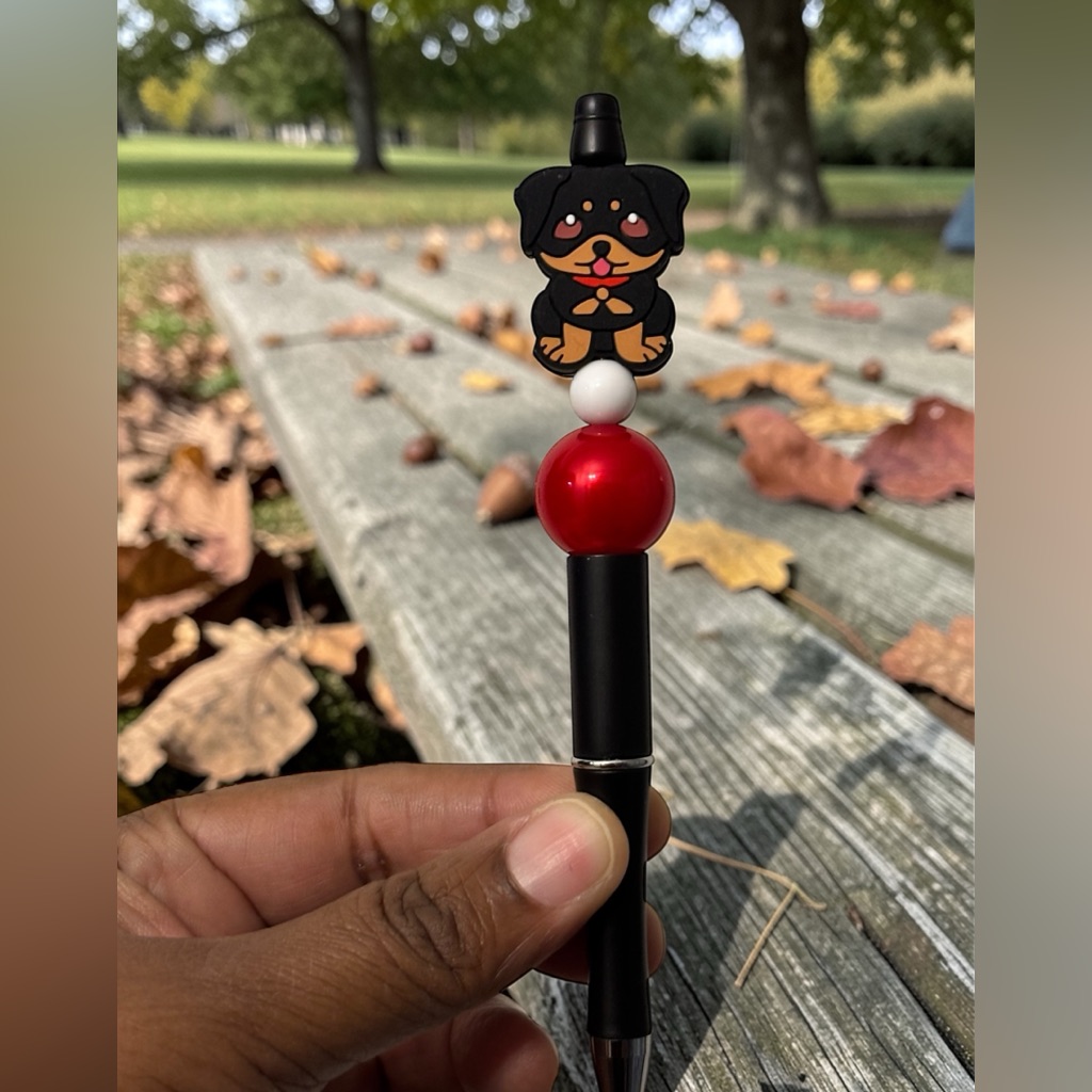 Custom Mad Black & Brown Rottweiler Dog Topper Pen With Red Accent